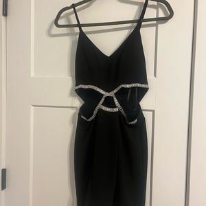 Black mini dress with rhinestone detail